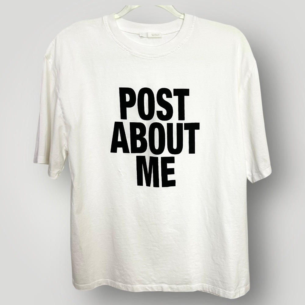 Zara Text T Shirt Tee Size Med Black/White Minimalist Post Ironic Streetwear - Picture 2 of 11